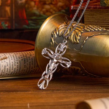 Retro Wzór Ekskluzywny Naszyjnik z Wisiorkiem Amuletem Krucyfiksu Jezusa