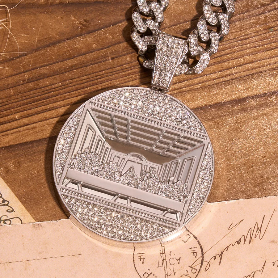 Iced Ostatnia Wieczerza Wytłoczony okrągły medalion Kubański łańcuch: Symbol Świętej Niebiańskiej Wspólnoty