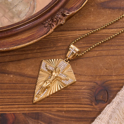 Radiant Sunburst Diamond Crucifix Necklace: Emblemat Odkupieńczego Niebiańskiego Światła